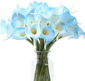 SITUMEIZI 24 PCS Light Blue Fake Flowers Artificial Calla Lily Silk Flowers Real Touch for Mother's Day Easter Home Kitchen Decor Wedding Bouquet Office Spring Decoration