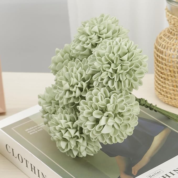 Artificial Flowers, 100pcs Artificial Rose for DIY Wedding Bouquets Centerpieces Arrangements, Sage Green Dahlia Flowers with Stem for Bridal Shower Party Home Decorations
