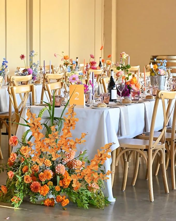 6PCS Silk Delphinium Artificial Flower Lifelike Silk Larkspur Flowers Plant 35.43" Long Stem Blossoms Fake Flowers for Tall Vase Floral Arrangements Home Table Wedding Decor(Orange)
