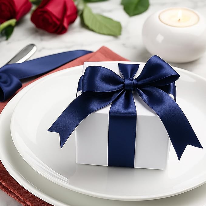 Fullive 1 1/2 Inch Navy Blue Ribbon, 30 Yards Navy Blue Ribbons for Crafts, Polyester Ribbon for Gift Wrapping for Birthday Graduate Christmas Decorations DIY Bows Wrapping Bouquet Floral Arrangements