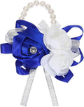 MECCANIXITY Wrist Corsage Artificial Flower Bracelets Rose Wrist Bride Groom Decorative for Wedding Ceremony Prom Party Anniversary Dark Blue