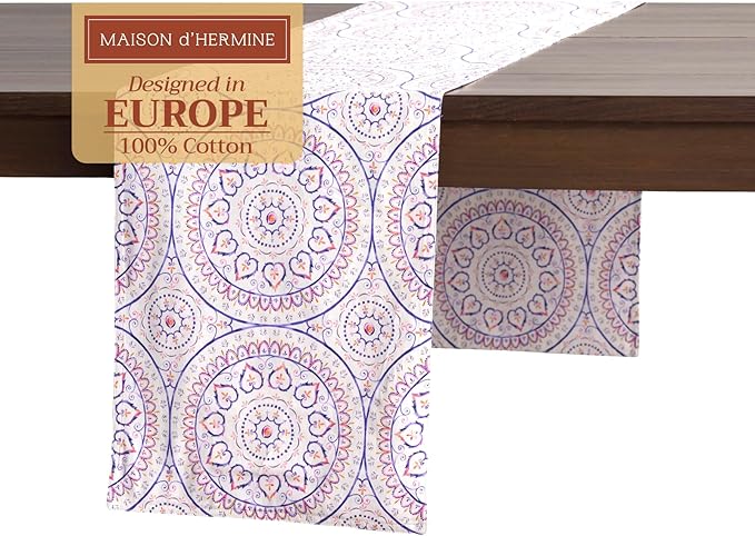 Maison d' Hermine Table Runner 100% Cotton Double Layer Table Runners 108 inches Long Decorative for Home Kitchen Dining Party Baby Shower Wedding Bridal Shower Spring Summer (Mandala, 14.50" x 108")