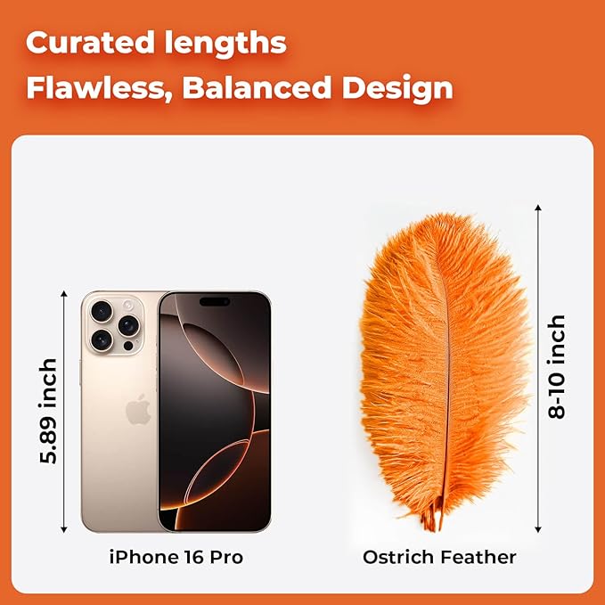 Piokio 20 pcs Orange Ostrich Feathers Plumes 8-10 inch(20-25 cm) Bulk for DIY Handmade Artwork and DIY Clothes, Feather Pens, Dream Catcher, Table Decoration.