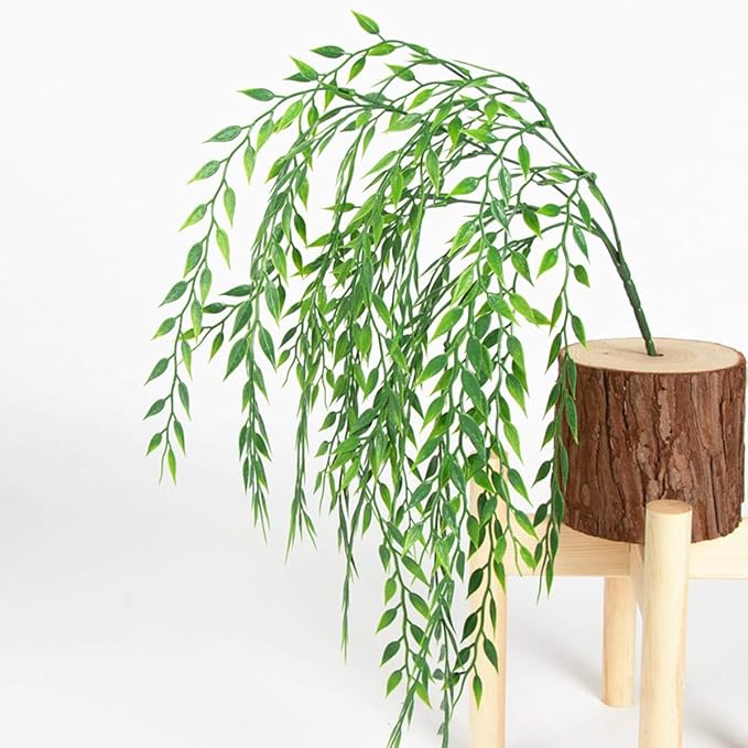 PASYOU Artificial Willow, Plastic Plants Greenery Leaves Fake Hanging Vine Faux Ivy for Home Indoor Outdoor Garden Door Wall DIY Basket Planter Filler Wedding Party Decoration UV Resistant - 8 Pack
