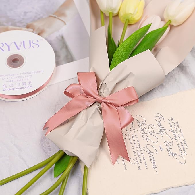 Rose Gold Satin Ribbon, Double Faced 1 Inch X 50 Yards Rose Gold Ribbon, Premium Satin Ribbon for Gift Wrapping, Crafts, Hair Bow Making, Sewing, Flower Bouquet, Wedding Party Decor