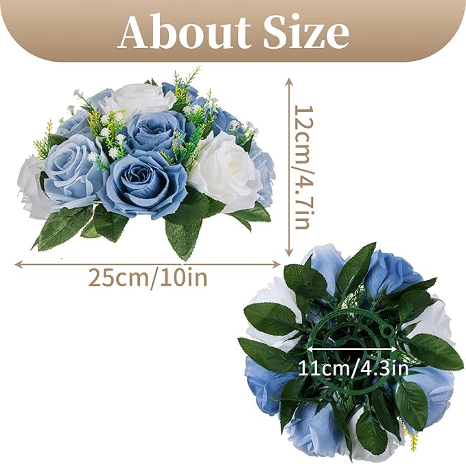 Sziqiqi Blue Flowers Artificial for Decoration Silk Kissing Balls for Wedding Bulk - Artificial Flower Ball Center Pieces Decoration for Table Floral Arrangement