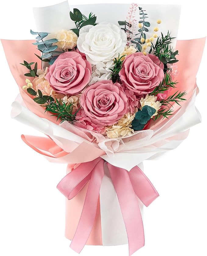 Forever Flowers Gifts for Her, Preserved Flowers Bouquet Birthday Gifts for Women, Preserved Roses for Grandma Wife Anniversary Valentine's Day Mother's Day (Dusty Pink)