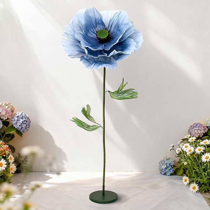 Giant Artificial Flowers 1pack Fake Flowers for Decoration, Fabric Poppy Flower for Wedding Birthday Easter Party Mother's Day Banquet Photography Props Garden Shop Window Display Decor (Blue)