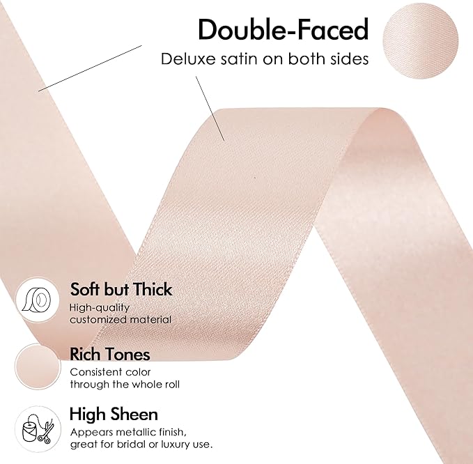 MEEDEE Rose Gold Ribbon 1 Inch Rose Gold Satin Ribbon Lux Double Faced Satin Ribbons by 50 Yards Polyester Wrapping Ribbons for Crafts, Wedding, Flower Bouquet, Holiday Decorating
