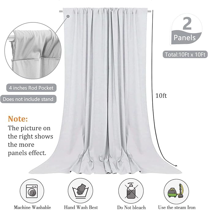 10 x 10 Feet Silver Backdrop Curtain for Partie, Background Curtains for Photoshoot, Birthday, Wedding, Halloween, Thanksgiving, Christmas, New Year Party Decorations 5Ft x 10Ft, 2 Panels
