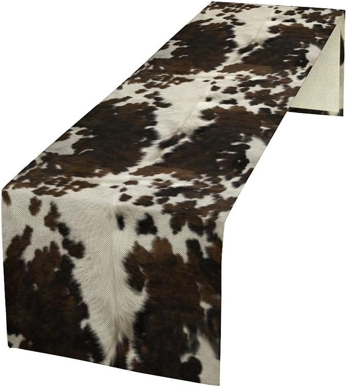 Cow Print Table Runner, Brown Cowhide Print Western Style Table Runner Country Farmhouse Cottage Cow Patten Table Decoration for Home Kitchen Dining, 13x36 Inch