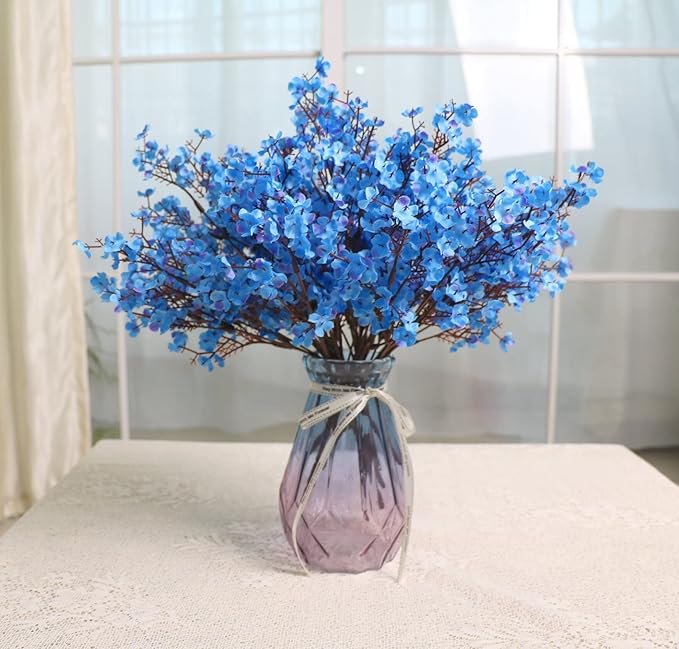 6PCS Artificial Baby Breath Flowers Fake Silk Real Touch DIY Floral Bouquets Decor Wedding Party Decoration Arrangements(Blue)