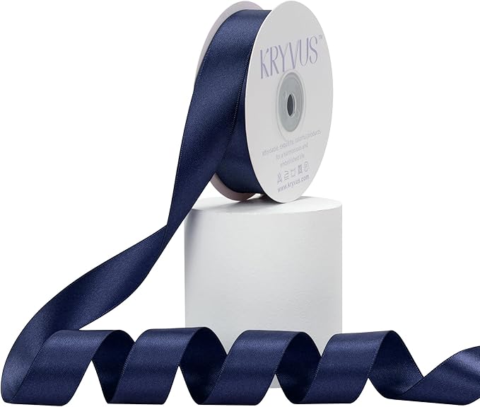 Navy Blue Satin Ribbon, Double Faced 7/8 Inch X 25 Yards Navy Blue Ribbon, Premium Satin Ribbon for Gift Wrapping, Crafts, Hair Bow Making, Sewing, Flower Bouquet, Wedding Party Decor