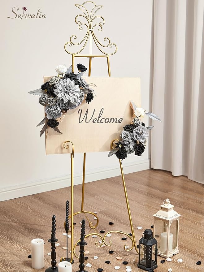 Serwalin Artificial Flowers Grey Fake Flowers Box Set, Silk Flowers with Stems, Faux Wedding Flower Cake Flowers for DIY Wedding Bouquets Bridal Shower Centerpieces Floral Arrangements Decor