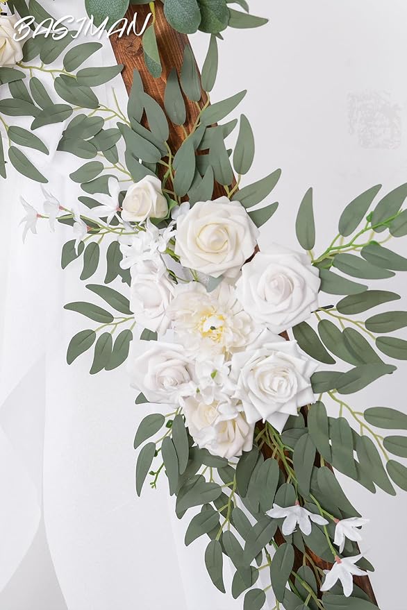 Arch Flowers with Drapes Kit (Pack of 3) for Wedding Ceremony Arbor and Reception Backdrop Decoration Wedding Welcome Signs Floral Birthday Party Decoration