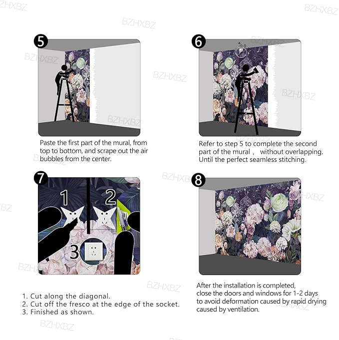 Black Floral Wallpaper Bedroom Purple Botanical Flowers Leaf murals Living Room tv Background Large Wall Mural Aesthetic Room Decor - 160"x108" Not Peel and Stick
