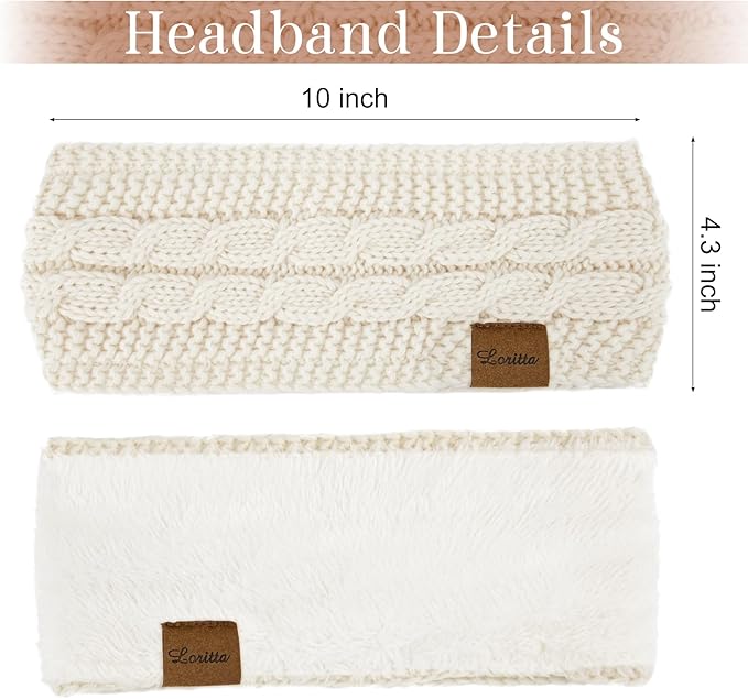 Loritta Womens Ear Warmers Headbands Winter Warm Fuzzy Cable Knit Head Wrap Fleece Lined Gifts