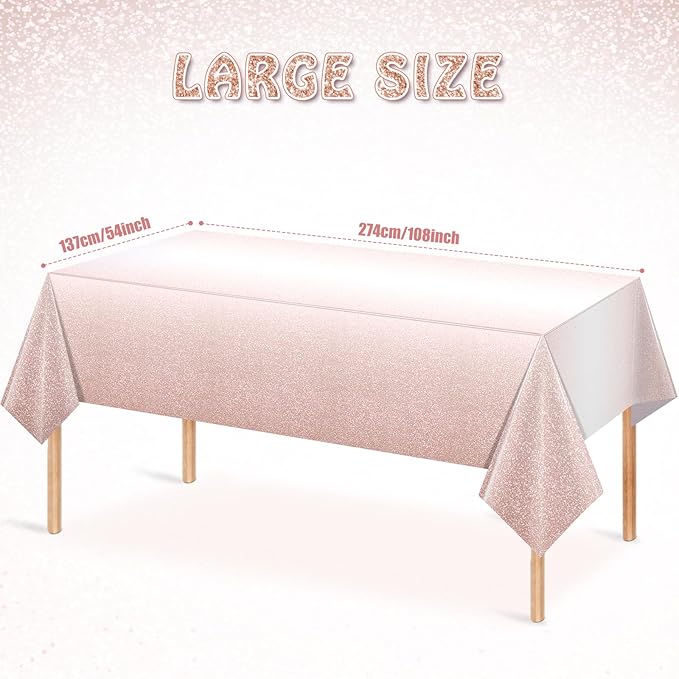 1 Pack Ombre Rose Gold Plastic Tablecloth for Parties, Gradient Pastel Rose Gold Disposable Tablecloths for Rectangle Tables, Light Pink Sprinkle Table Cover for Wedding Birthday Party, 54 x 108 Inch