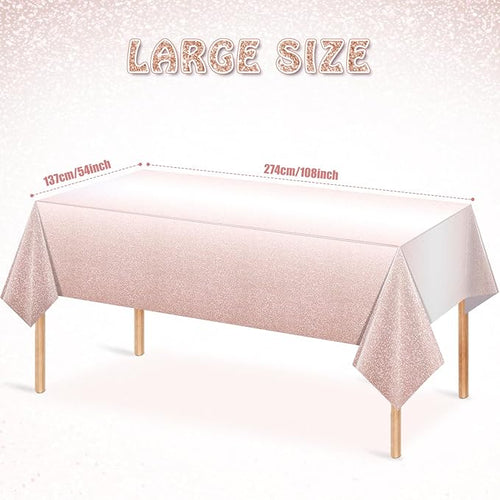 1 Pack Ombre Rose Gold Plastic Tablecloth for Parties, Gradient Pastel Rose Gold Disposable Tablecloths for Rectangle Tables, Light Pink Sprinkle Table Cover for Wedding Birthday Party, 54 x 108 Inch