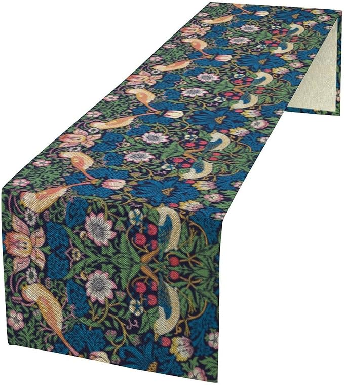 William Morris Floral Table Runner, Vintage Flowers Blue Botanical Printed Table Runner for Home Kitchen Dining Table Decoration,13x60 Inch