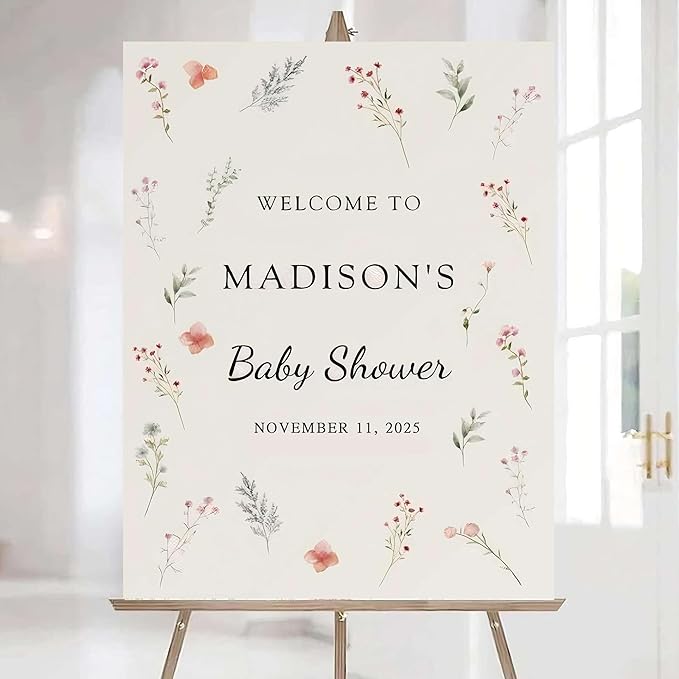 Editable Wildflower Baby Shower Welcome Sign, Personalized Boho Floral Baby Shower Sign, Spring Flowers Theme, Elegant Flower Decorations, Custom Name Signage for Boy or Girl #4