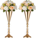 2 Pcs Tabletop Metal Wedding Flower Trumpet Vase, 16.5 inch Tall Table Decorative Centerpiece, Artificial Flower Arrangements for Anniversary Ceremony Party Birthday Event Aisle Home Decoration (Gold)