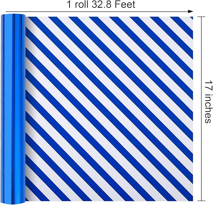 Merture Reversible Royal Blue Wrapping Paper Roll - 17 In X 32.8 Ft(46.5 sq.ft.) Metallic Blue and Stripe Design Gift Wrap for Birthday, Fathers Day, Baby Shower, Gender Reveal Party, Hanukkah