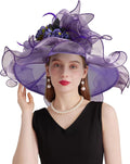 Organza Derby Hats for Women Wide Brim Fascinator Hat Rose Flower Wedding Tea Party Hat