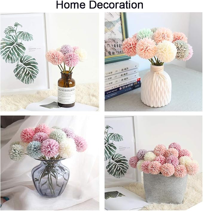 10Pcs Artificial Fake Flower Plants Silk Chrysanthemum Ball Hydrangea Arrangements Wedding Bouquets Decor Home Kitchen Garden Party Table Floral Centerpieces DIY (Orange)