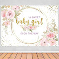 Sweet Baby Girl is On The Way Backdrop - 7x5ft Pink Floral Baby Shower Banner for Girl, Watercolor Gold Glitter Party Decorations, Gender Reveal Newborn Welcome Photo Booth Background