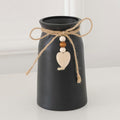 Premium Ceramic Vase with Jute Rope & Heart Charm | 6-Inch Decorative Flower Vase for Modern & Farmhouse Décor, Black Color