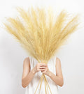 9 Pcs 45" Tall Pampas Grass Gold Decor, Long Stem Artificial Flower Floor Vase Large Faux Floral Pompas Fake Plants Dried Bouquet Arrangement Vase Filler for Boho Home Wedding Decoration