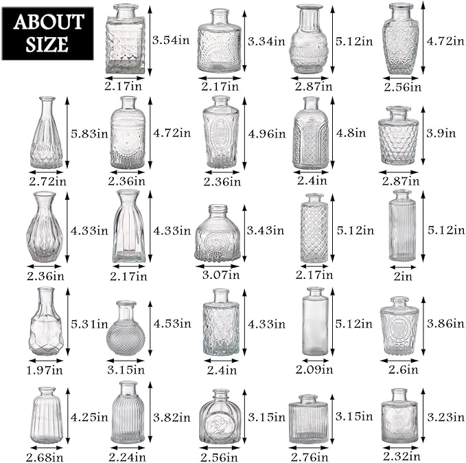 Bud Vases in Bulk 24, Small Vase for Flowers, Glass Vase for Centerpieces, Small Flower Vases for Centerpieces, Mini Vases, Vintage Vase, Clear Bud Vases for Wedding Table Decor