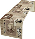 Coffee Table Runner,Vintage Style Coffee Cup Bean Abstract Theme Pattern Print Tablecloth Burlap for Hotel Indoors Outdoor Dining Room Kitchen Table Decor, 13x80in