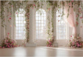 Baocicco Pink Palace Backdrops 8x6.5ft White and Pink Windowsills Botanical Background Princess Birthday Party Banner Supplies Wedding Ceremony Anniversary Engagement Banner Photo Booth Studio Prop
