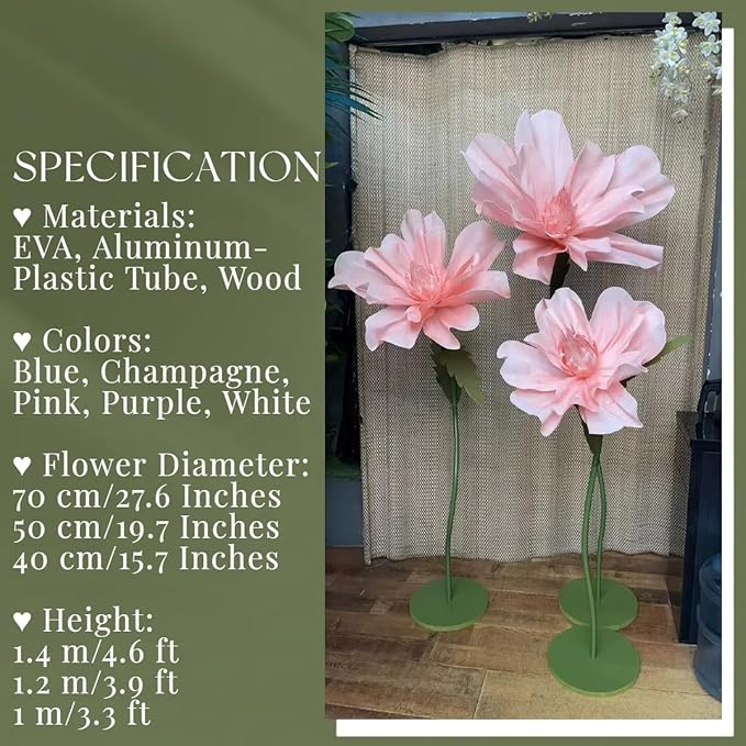 Giant Artificial Flower, 4.6ft Large EVA Flower Backdrop Decorations for Wedding Birthday Christmas Party Photography Shop Window Home Decor Props, Pink