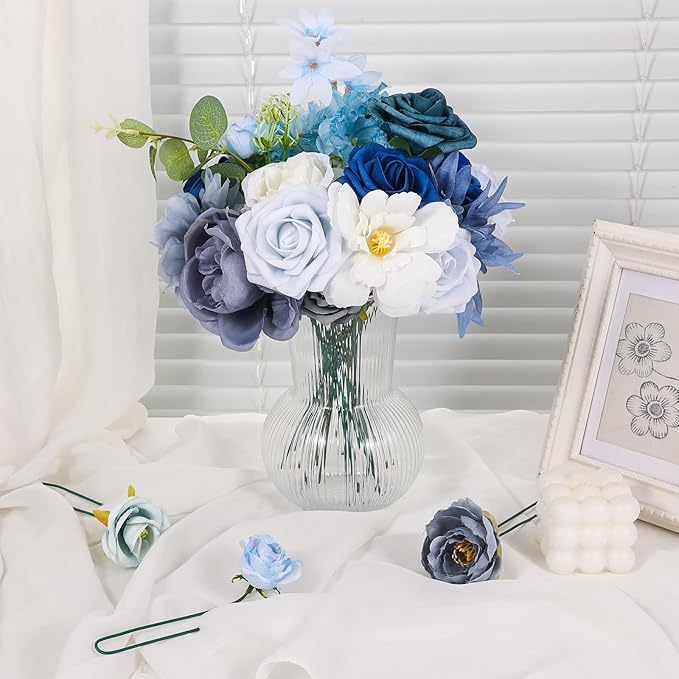 Artificial Flowers Combo Box Blue Dusty Blue Artificial Flowers for DIY Tables Centerpieces Baby Shower Bridal Shower Wedding Bouquet Arrangements Decor