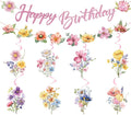 Wildflower Happy Birthday Decorations - 10 Pcs Birthday Party Decorations for Girls Glitter Banner Garland Floral Hanging Swirls Decor Flower Decoration for Women Party Supplies