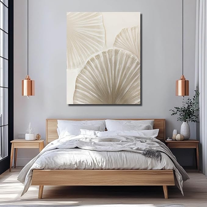 WINKAILIN Beige and White Abstract Shell Canvas Art Modern 32x40 inch Wall Decor for Living Room Bedroom Office Wall Decoration