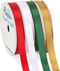 Ribbli Christmas Satin Ribbon 3/8 Inch x 4 Rolls Total 40 Yards- Red White Green Gold Ribbon for Gift Wrapping Christmas Decoration and Crafts