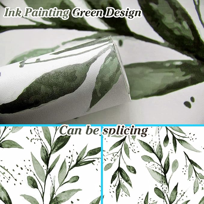 Erfoni Green Leaf Wallpaper Floral Peel and Stick Wallpaper 17.7inch x 196.8inch Greenery Leaves Self Adhesive Contact Paper Peel and Stick Olive Botanical Flowers Wall Paper for Bedroom Decor Vinyl