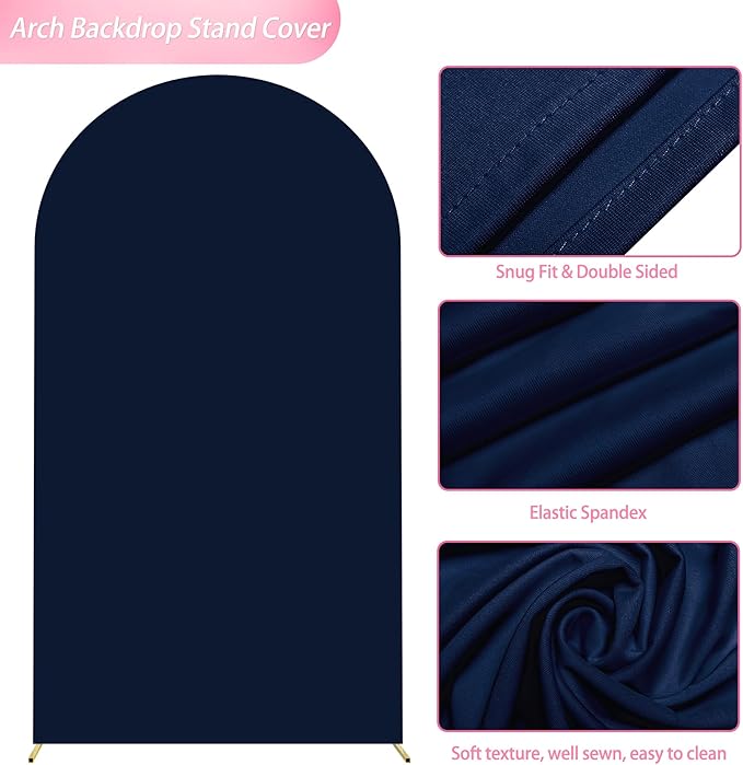 Wokceer 7.2FT Wedding Arch Cover Spandex Fitted Wedding Arch Stand Covers Round Top Navy Blue Chiara Arch Cover for Birthday Party Ceremony Banquet Decoration