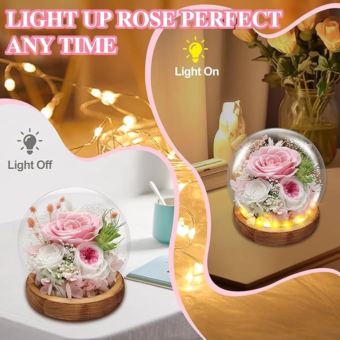 Preserved Rose Forever Flowers in Glass Dome Gifts for Women, Long-Lasting Real Flowers，Red Eternal Rose Birthday Gifts for Mom Valentines Day Anniversary for Wife Girlfriend