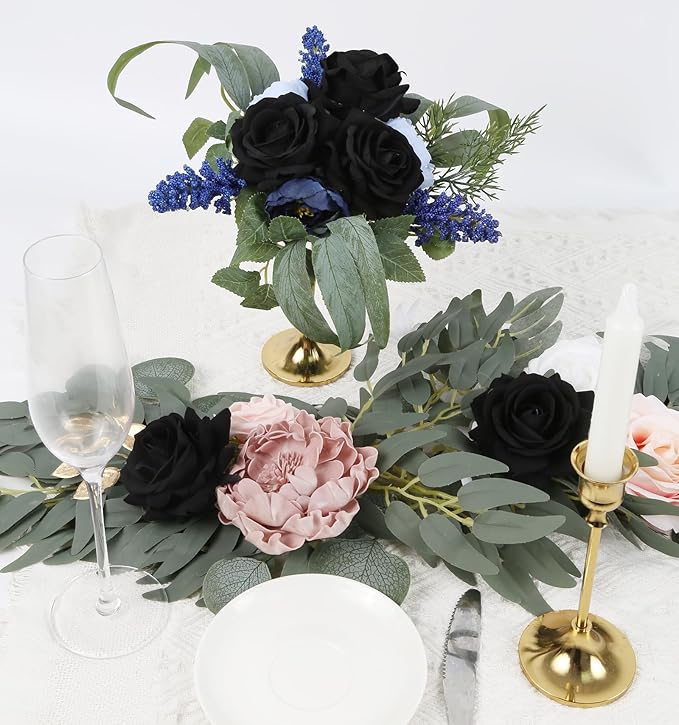 Fake Black Roses Artificial Flowers 16pcs Velvet Artificial Roses Black Flowers 3.15" Silk Roses for Bridal Bouquet Wedding Flowers for Floral Centerpieces Home Party Decor