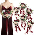 Ling's moment Artificial Flowers Red Bridesmaid Bouquet Set of 6, Red & Blush Wedding Flowers Bouquets for Bridesmaids, 7 Inch Bridal Bouquets for Bridesmaids, Wedding Decor, Anniversary, etc