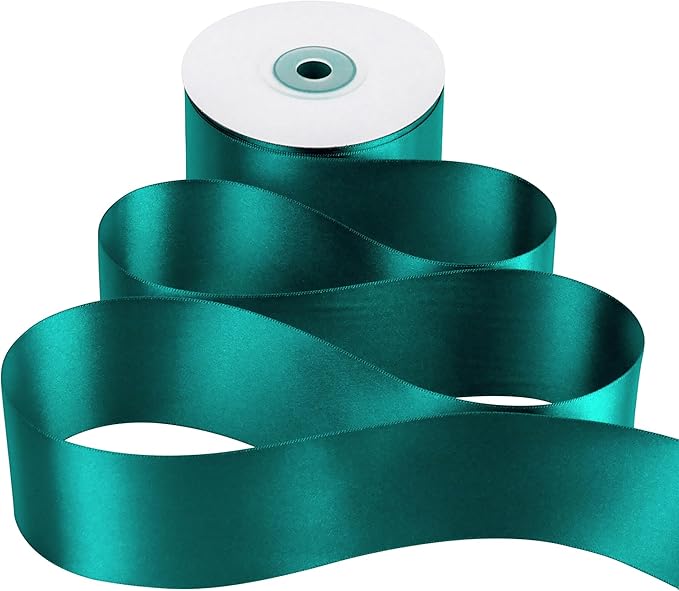 MEEDEE Teal Satin Ribbon - 2 Inch Double Faced Satin Ribbon for Christmas Tree, Weddings, Flower Bouquets