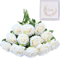 Artificial Rose Flower Ivory Flowers Ivory Roses White Roses Silk Flowers 12 pcs with Long Stem Silk Roses Bouquet for Wedding Bridal Shower Party Home Decoration