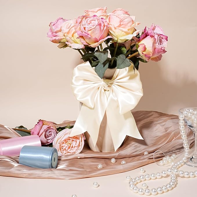 LaRibbons Nude Satin Ribbon 3 Inch 10 Yards Double Faced Luxury Nude Silk Ribbon for Gift Wrapping Flower Bouquets Bow Christmas Wedding Party Decoration Wreath Sash