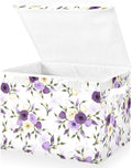 Flower Baskets Collapsible Storage Bins with Lids, Purple Green Rose Flower Storage Boxes Clothes Baskets for Organizing