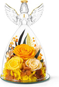 Christmas Roses Gifts for Mom,Preserved Real Flowers Roses in Glass Angel Figurines, for Grandma Women Mom Wife Mother in Law/Yellow